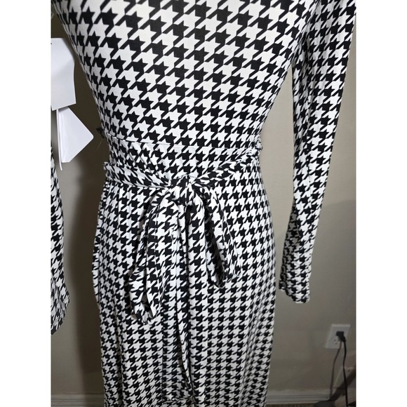 Good American Houndstooth Wrap Dress Long Sleeve Tie Waist Size 1 - Picture 2 of 7